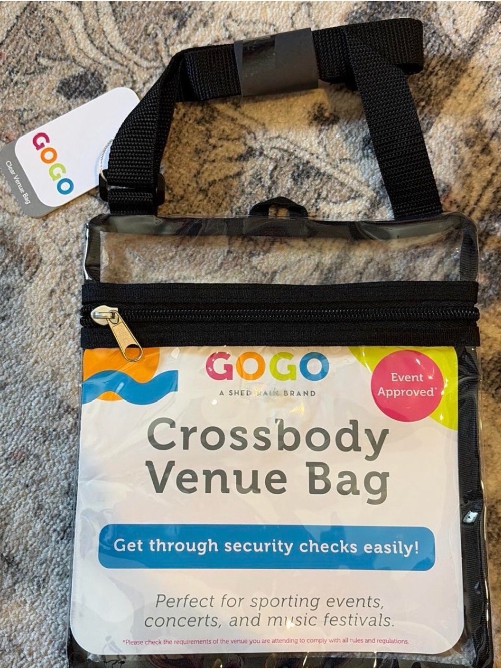 NEW GOGO Clear Crossbody Venue Bag - Black Trim